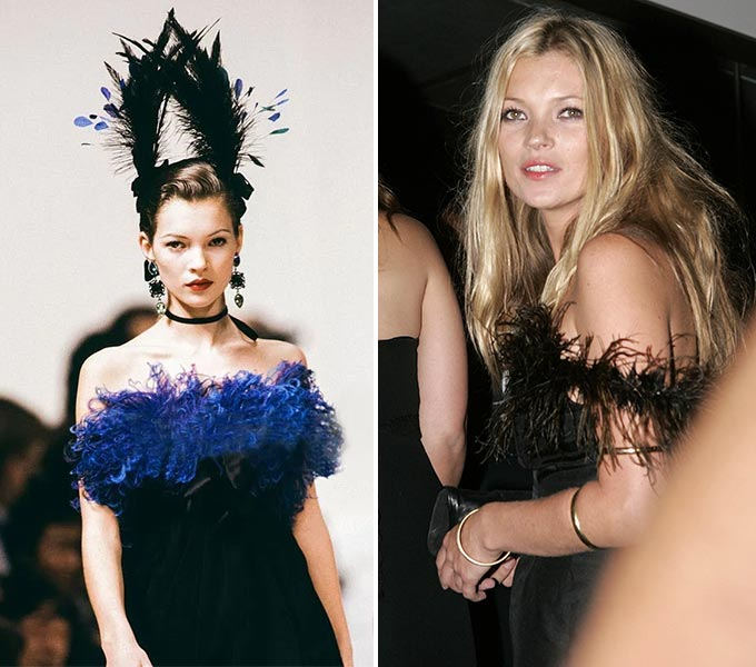 모델 케이트 모스가 90년대 초 패션 브랜드 &#039;입생로랑&#039; 쇼에 오른 모습(왼쪽)과 전성기였던 2004년 포착된 모습(오른쪽)./사진=로피시엘 미국 캡처  /AFPBBNews=뉴스1