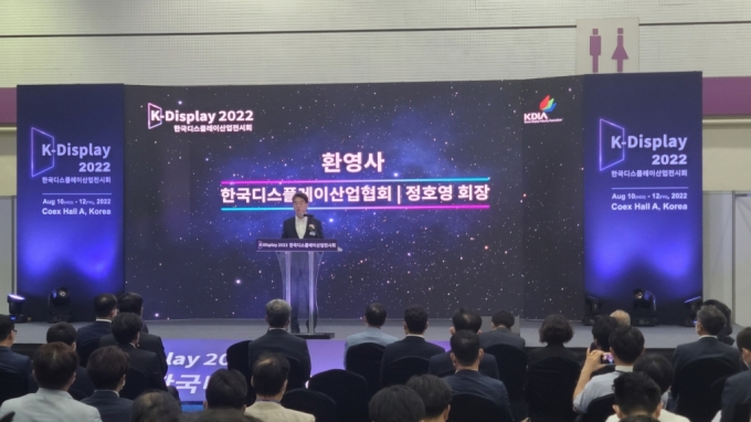 정호영 LG디스플레이 사장(한국디스플레이산업협회장)이 10일 서울 코엑스에서 열린 '2022 한국디스플레이 산업전시회' 개막식에서 발언하고 있다./사진=오문영 기자