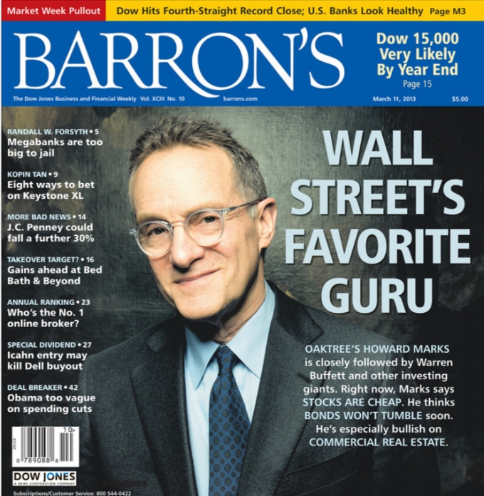 2013년 3월 미국 투자전문지 배런스의 표지를 장식한 하워드 막스/사진=인터넷