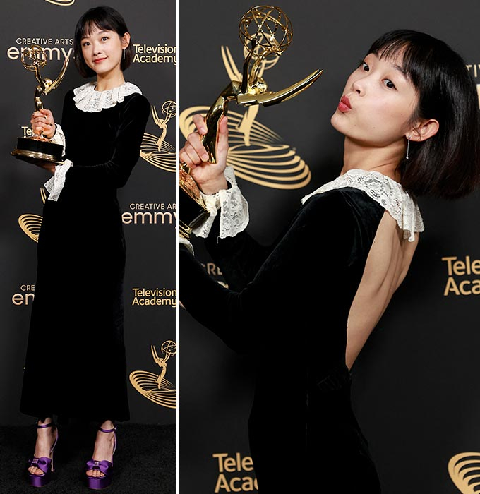 배우 이유미가 4일(현지시간) 미국 로스앤젤레스(LA) 마이크로소프트 극장에서 열린 제74회 크리에이티브 아츠 프라임타임 에미 시상식(Creative Arts Primetime Emmy Awards)에서 여우 게스트상을 받았다./AFPBBNews=뉴스1