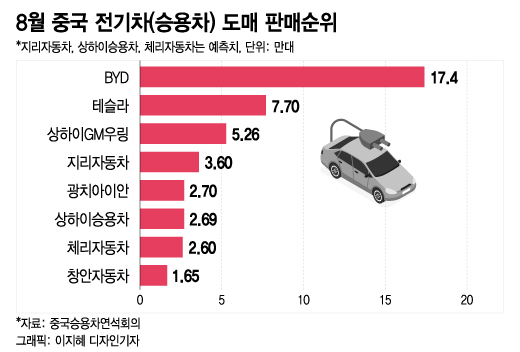 中의 전기차 사랑 '1년새 판매 2배'…"테슬라 위 압도적 1위 BYD"