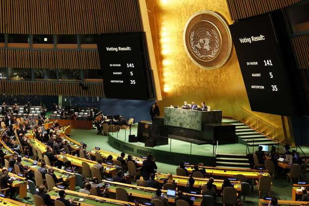 (뉴욕 AFP=뉴스1) 우동명 기자 = 뉴욕 유엔본부, 유엔 긴급 특별 총회. 2022.3.4. (C) AFP=뉴스1 