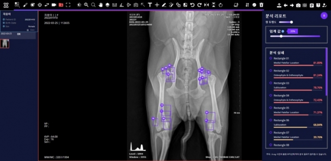 ‘엑스칼리버’를 통해 분석한 반려견의 근골격 엑스레이 사진/사진제공=SKT