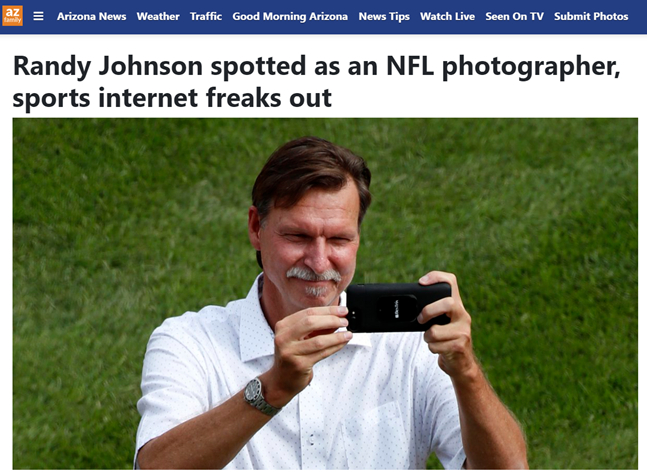 랜디 존슨이 NFL 사진작가가 됐다는 내용의 미국 매체 보도.  /사진=애리조나스 패밀리 홈페이지 캡처