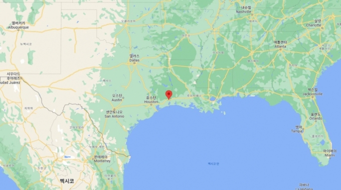 미국 골든 트라이앵글 폴리머스 프로젝트 현장 위치도. 해당 현장은 미국 텍사스 휴스턴에서 동쪽으로 180㎞ 떨어진 오렌지 카운티에 위치하고 있다.  /사진=DL이앤씨