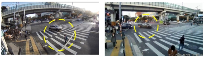 개정 도로교통법 시행 전(왼쪽)과 그 이후 우회전 차량의 보행자 보호의무 준수율 변화 /사진=도로교통공단 제공