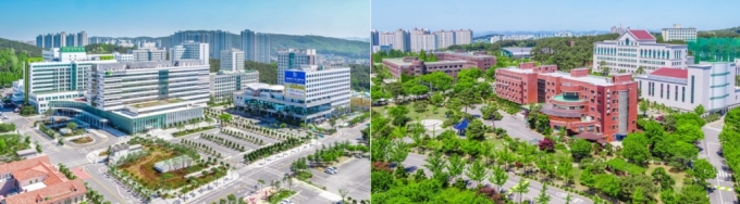 건양대 대전메디컬캠퍼스(왼쪽)와 논산창의융합캠퍼스 전경/사진=건양대