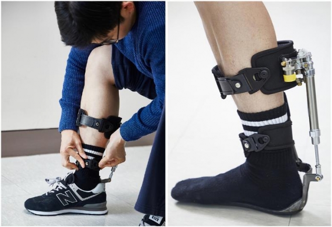 한국생산기술연구원이 개발한 보행 보조로봇은 신발 안에 착용할 수 있다. / 사진=한국생산기술연구원