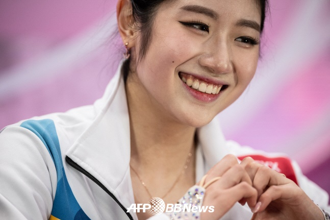 이해인이 24일 피겨 세계선수권에서 연기를 마치고 밝게 미소짓고 있다. /AFPBBNews=뉴스1