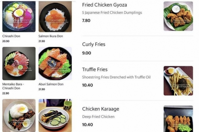  동남아시아 배달 앱 그랩푸드에서 공개된 인공지능(AI)이 구현한 음식 사진. /사진=레딧 