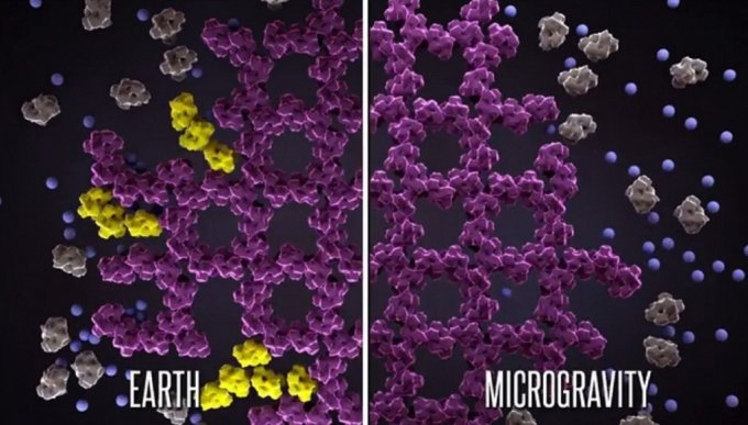 우주의 미소중력(Microgravity) 조건에선 결정체(crystal)가 더 천천히 성장하지만 분자는 결정 표면에서 더 완벽하게 정렬한다는 연구 결과. 이 연구를 활용하면 지구에서 불가능한 의학 연구가 우주에선 가능해진다. / 사진=미국항공우주국(NASA)