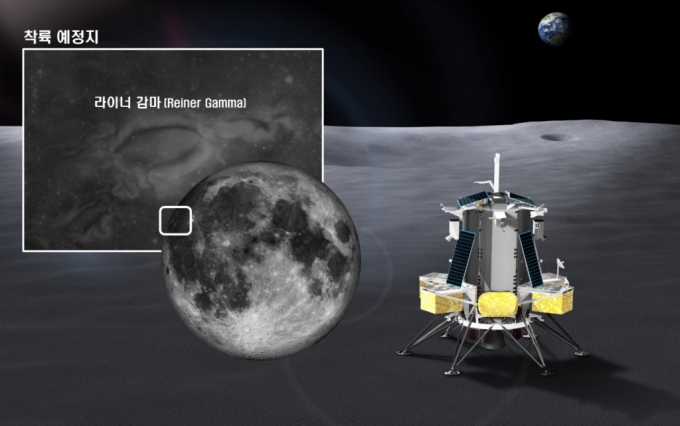 미국항공우주국(NASA)과 민간기업 인튜이티브 머신즈가 개발 중인 달 착륙선은 내년 말 달의 '라이너 감마'에 착륙한다. 이 지역은 달의 앞면 적도 서쪽에 위치하고 있으며 무늬로 인해 굴곡이 있는 것처럼 보이나 평평하다. 이 착륙선에는 한국천문연구원이 개발한 과학장비가 탑재된다. / 사진=과학기술정보통신부