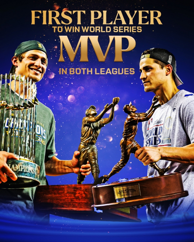 텍사스 코리 시거의 메이저리그 첫 양대리그 월드시리즈 MVP 수상을 알리는 그래픽. /사진=MLB.com 공식 SNS