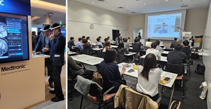  (왼쪽부터)일본뇌신경외과학회 학회 참가,  일본 메드트로닉 트레이닝 센터 교육 현장 /사진제공=메디씽큐