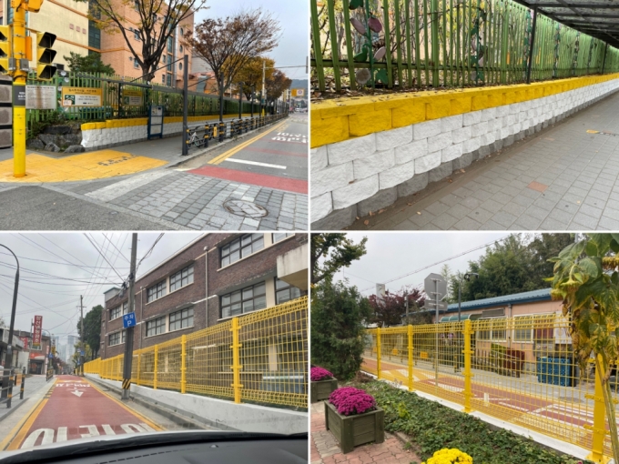노루페인트와 용인특례시의 공공디자인 프로젝트로 다시 칠해진 성산초등학교와 신갈초등학교 등하굣길 담벼락과 울타리./사진제공=노루페인트.