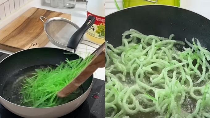 녹말 이쑤시개를 기름에 튀겨 튀김처럼 먹는 '녹말 이쑤시개 튀김'이 유행이다. /사진=유튜브 채널 '내하루' 갈무리