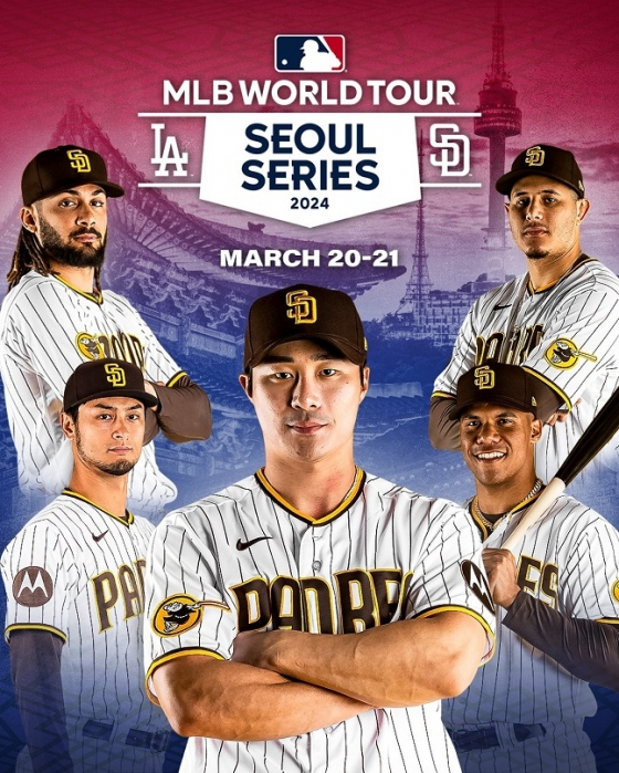샌디에이고가 SNS에 올린 MLB 서울 시리즈 홍보 이미지. 김하성이 가장 가운데에 위치했다. /사진=샌디에이고 공식 SNS
