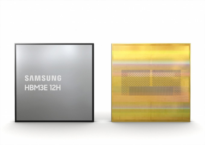 삼성전자가 업계 최초로 36GB(기가바이트) HBM3E(5세대 HBM) 12H(High, 12단 적층) D램 개발에 성공하고 고용량 HBM 시장 선점에 나섰다. 사진은 HBM3E 12H D램 제품 이미지/사진제공=삼성전자