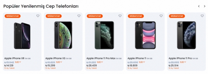 튀르키예 스타트업 겟모빌의 홈페이지에 아이폰 시리즈들이 10% 할인된 가격에 판매되고 있다. 12개월 할부도 지원한다./사진제공=겟모빌 홈페이지