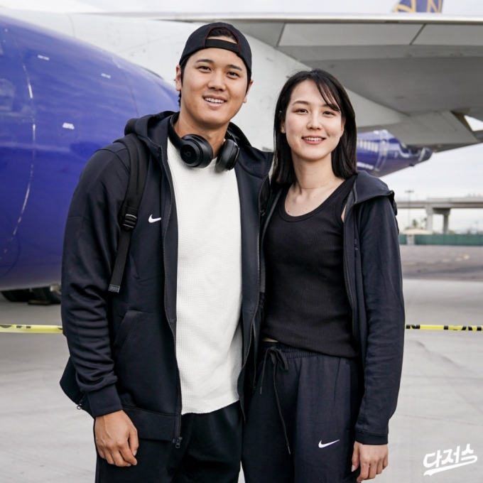 야구선수 오타니 쇼헤이와 그의 아내 농구선수 출신 다나카 마미코./사진=LA 다저스 공식 SNS(소셜네트워크서비스)