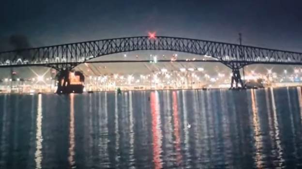 볼티모어 다리 붕괴 직전, 대형 선박이 접근하는 모습/ 사진=BBC방송 
