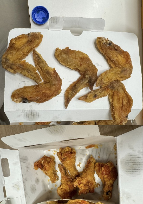  치킨 메뉴가 가격 대비 내용물이 부실하다며 A씨가 찍어 올린 사진. /사진=자영업자 커뮤니티 '아프니까 사장이다'
