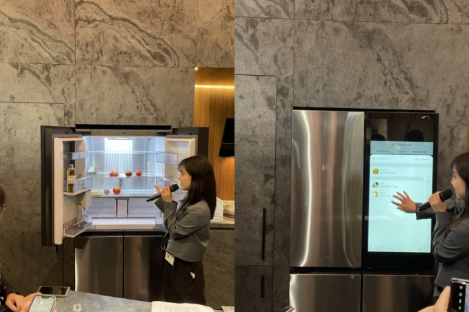 삼성전자 비스포크 AI(인공지능) 패밀리 허브 냉장고, AI비전 인사이드 기능으로 식재료를 인식한다/사진=한지연기자