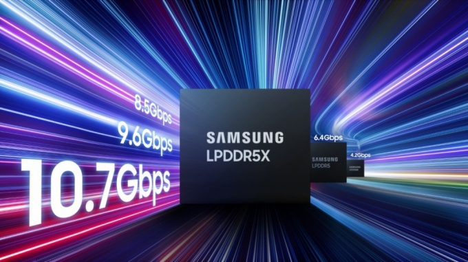 업계 최고 동작속도 10.7Gbps를 구현한 삼성전자의 LPDDR5X D램/사진=삼성전자
