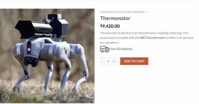 미국에서 판매되고 있는 '화염방사기 로봇개' 사진./사진=Throwflame 홈페이지 캡쳐