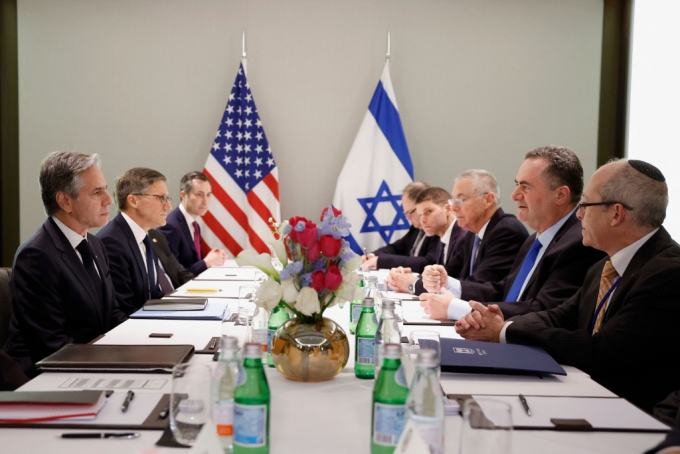 토니 블링컨 미국 국무장관이 지난 1월 텔아비브를 방문해 이스라엘 카츠 이스라엘 외무장관과 회담을 하고 있다. /AFPBBNews=뉴스1