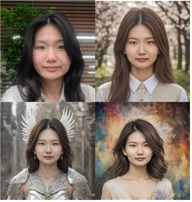 사진 원본(사진 맨 왼쪽 위)과 AI 프로필메이커 결과물/사진제공=씨유박스